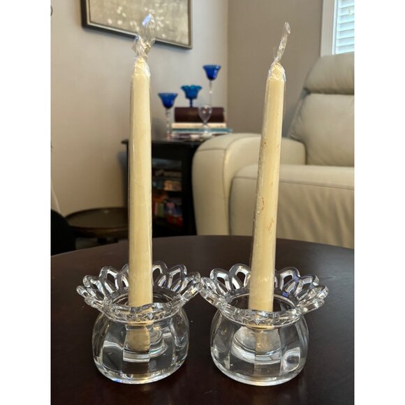 Set of 2 Vintage Crystal Glass Taper / Pillar Candle Holders 2 Tapers included - Picture 12 of 12